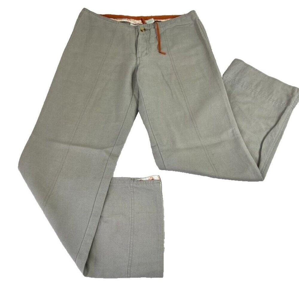 Horny Toad Pants Women's Size 4 Green Taupe Wide Leg Beach Summer Casual Linen